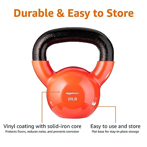 Amazon Basics Vinyl Kettlebell, 20 Pounds, Orange