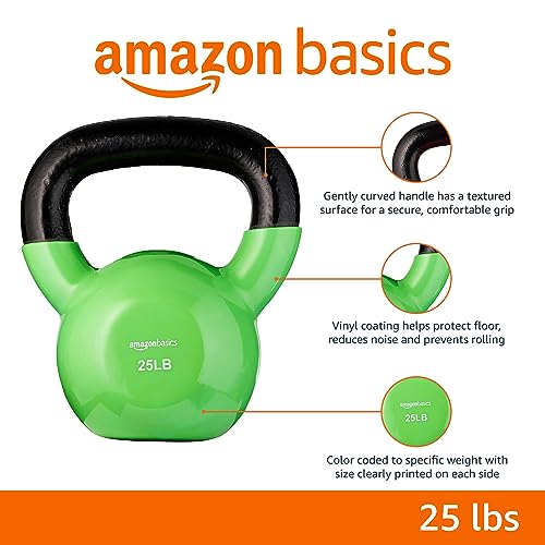 Amazon Basics Vinyl Kettlebell, 25 Pounds, Light Green