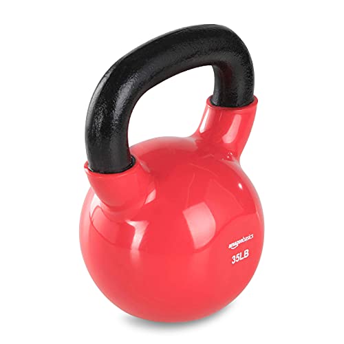 Amazon Basics Vinyl Kettlebell, 35 Pounds, Red