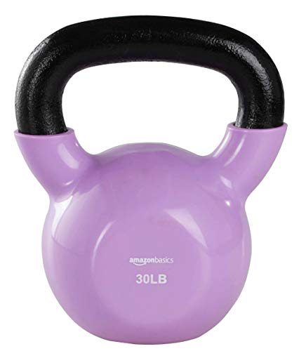 Amazon Basics Vinyl Kettlebell for Strength Training and Workout, 30 Pounds, Wide Textured Handle, Light Purple