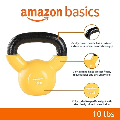 Amazon Basics Vinyl Kettlebell with Textured Wide Handle for Strength Training, Workout, 10 Pounds, Light Orange view 2