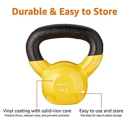 Amazon Basics Vinyl Kettlebell with Textured Wide Handle for Strength Training, Workout, 10 Pounds, Light Orange view 3