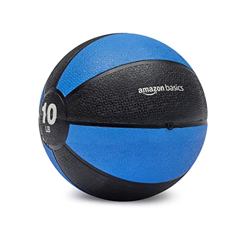 Amazon Basics Weighted Medicine Ball for Core Strength, Strength Training, Full-Body Workouts and Balance Exercises, 10 Pounds, Blue/Black, 9.3 inches view 2