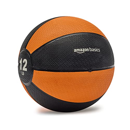 Amazon Basics Weighted Medicine Ball for Core Strength, Strength Training, Full-Body Workouts and Balance Exercises, 12 Pounds, Orange/Black view 2