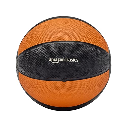 Amazon Basics Weighted Medicine Ball for Core Strength, Strength Training, Full-Body Workouts and Balance Exercises, 12 Pounds, Orange/Black view 3