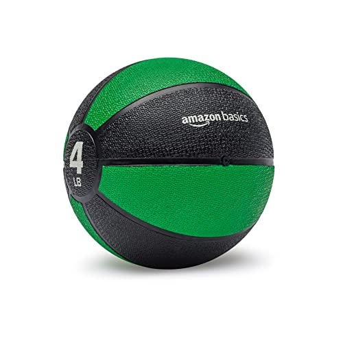 Amazon Basics Weighted Medicine Ball for Core Strength, Strength Training, Full-Body Workouts and Balance Exercises, 4 Pounds, Green/Black view 2