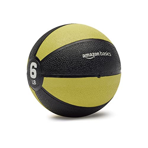 Amazon Basics Weighted Medicine Ball for Core Strength, Strength Training, Full-Body Workouts and Balance Exercises, 6 Pounds, Yellow/Black view 2