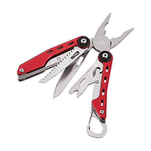 Amazon Basics 10-in-1 Stainless Steel Multitool Safety Lock with Nylon Sheath, Red