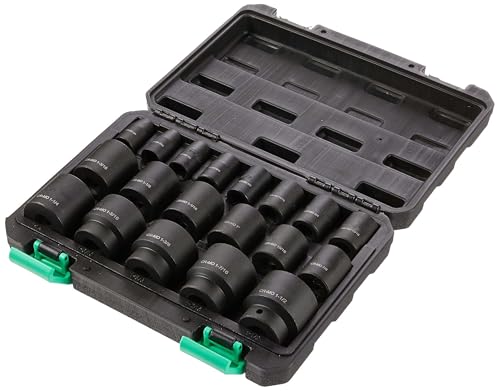 Amazon Basics 1/2“ Impact Socket Set, 6 Point Shallow, SAE Size, CR-MO Steel, 10.2" x 8.5" x 2.4", 19-Piece, Previously Denali Brand
