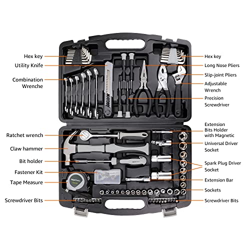 Amazon Basics 131-Piece General Household Hand Tool Set with Storage Case for Home Repair, Portable view 2
