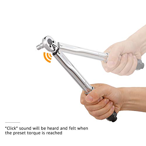 Amazon Basics 1/4-Inch Drive Click Torque Wrench, 35-200 in.-lb/3.95-22.5 Nm, Adjustable Ratchet with High Contrast Dual Range Scales, Steel Construction view 3