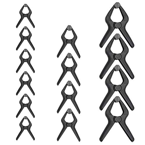 Amazon Basics 14-Piece Nylon Spring Clamp Set, 6 Pack of 3-3/8-inch, 4 Pack of 4-1/2-inch, 4 Pack of 6-1/2-inch, Black/Grey