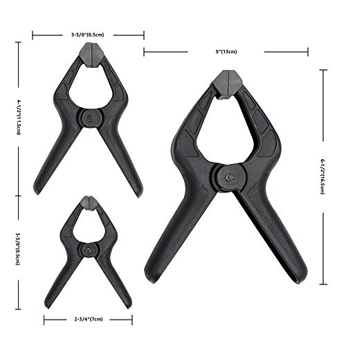 Amazon Basics 14-Piece Nylon Spring Clamp Set, 6 Pack of 3-3/8-inch, 4 Pack of 4-1/2-inch, 4 Pack of 6-1/2-inch, Black/Grey