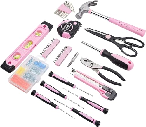 Amazon Basics 142-Piece Household Tool Kit for Home Repair, Hand Tools with Storage Case, 13.39 x 9.25 x 2.95 inch, Pink view 2