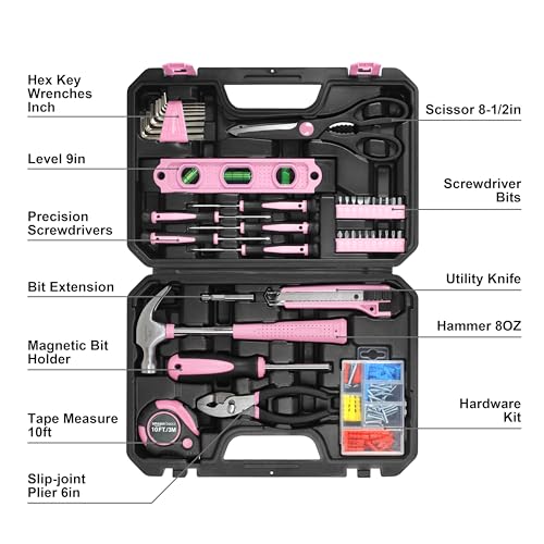 Amazon Basics 142-Piece Household Tool Kit for Home Repair, Hand Tools with Storage Case, 13.39 x 9.25 x 2.95 inch, Pink view 3