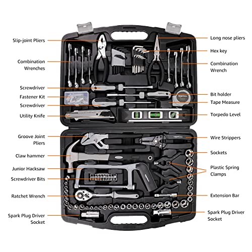 Amazon Basics 173-Piece General Household Hand Tool Set with Storage Case, Portable Tool Kit for Home Maintenance and Everyday Repairs view 2