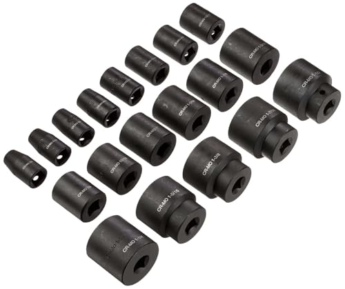 Amazon Basics 19-Piece 1/2-Inch Drive 6 Point Shallow Impact Socket Set, SAE Size With Carrying Case, 10.2" x 8.5" x 2.4"(Previously Denali brand)