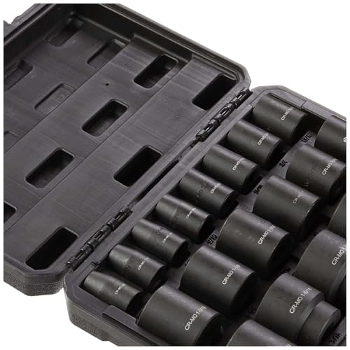 Amazon Basics 19-Piece 1/2-Inch Drive 6 Point Shallow Impact Socket Set, SAE Size With Carrying Case, 10.2" x 8.5" x 2.4"(Previously Denali brand)