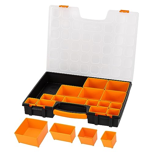 Amazon Basics 19-Removable Compartment Organizer, Black, Orange, 16.5 x 13.2 x 2.4 inches