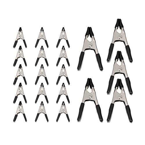 Amazon Basics 20-Piece Steel Spring Clamp Set, 15 Pack of 3/4-inch, 5 Pack of 1-inch, Black/Silver