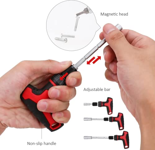 Amazon Basics 27-Piece Magnetic T-Handle Ratchet Wrench and Screwdriver Set with Bits and Sockets, Storage Case for Household Repair view 2
