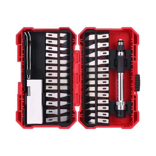 Amazon Basics 29-Piece Precision Hobby Knife Set, Black, Silver, Red