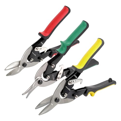 Amazon Basics 3-Piece Aviation Snip Set for Metal Cutting with Comfort Grips, Left, Right and Straight Cut view 2