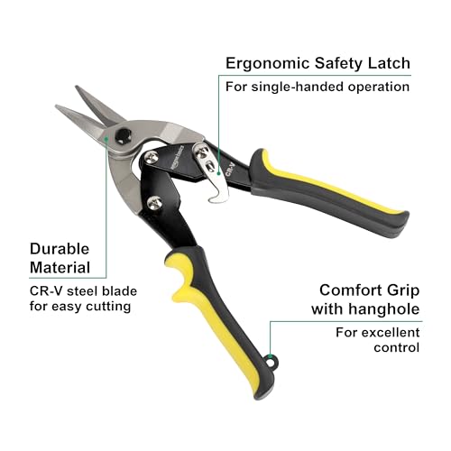Amazon Basics 3-Piece Aviation Snip Set for Metal Cutting with Comfort Grips, Left, Right and Straight Cut view 3