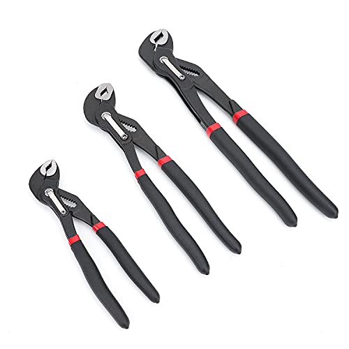 Amazon Basics 3-Piece Quick Release Groove Joint Pliers Set, Drop Forged Chrome Vanadium Steel with Comfortable Rubber Grip, Adjustable, 7-inch, 10-inch, and 12-inch, Black view 2