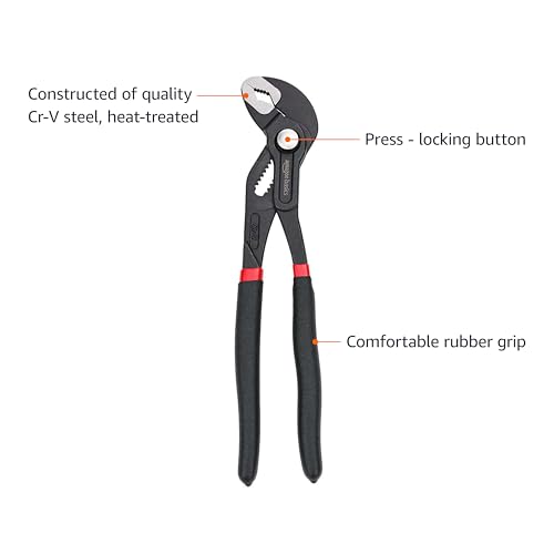 Amazon Basics 3-Piece Quick Release Groove Joint Pliers Set, Drop Forged Chrome Vanadium Steel with Comfortable Rubber Grip, Adjustable, 7-inch, 10-inch, and 12-inch, Black view 3