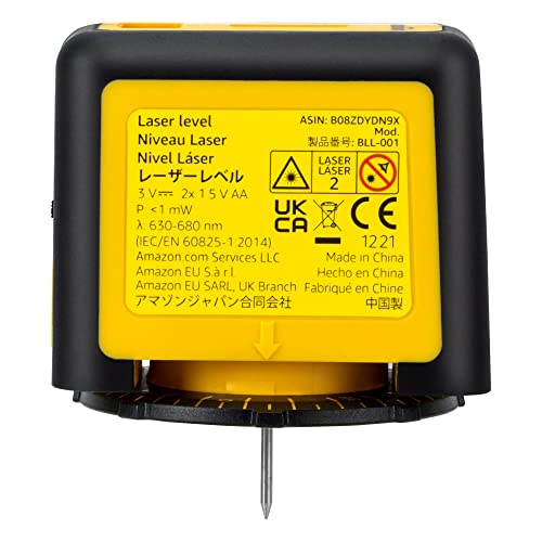 Amazon Basics 360 Degree Rotating Laser Class II Level for Picture Hanging and Home Renovation, 2 Extra-Large Backlit Bubble Vials, 16 ft / 192 in, Yellow/Black view 2
