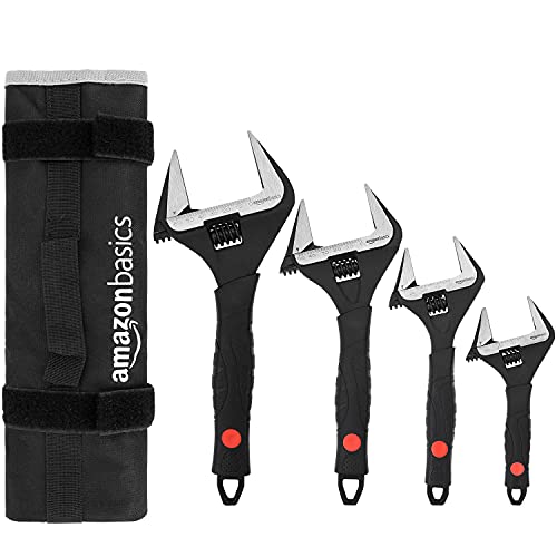 Amazon Basics 4-Piece Plumbing Adjustable Wrench with Soft Grip, Wide Mouth, Includes: 6-inch (150mm), 8-inch (200mm), 10-inch (250mm), 12-inch (300mm), 4 Sizes Bundle