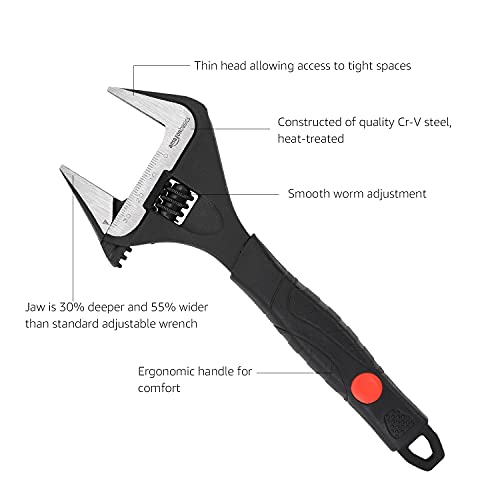 Amazon Basics 4-Piece Plumbing Adjustable Wrench with Soft Grip, Wide Mouth, Includes: 6-inch (150mm), 8-inch (200mm), 10-inch (250mm), 12-inch (300mm), 4 Sizes Bundle