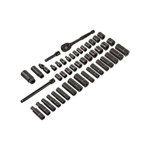 Amazon Basics 46-Piece 3/8-Inch Drive 6 & 12 Point Shallow/ Deep Socket Set and 72 Teeth Reversible Ratchet, SAE/Metric Size With Carrying Case, 13.1 in x 9.7 in x 3 in(Previously Denali brand)