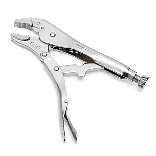 Amazon Basics 5-Piece CR-V Locking Pliers and Wire Cutters Set with Carrying Case, 2 Straight, 3 Curved Jaw, 6.5-10 inch, Silver