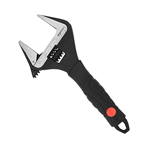 Amazon Basics 6-Inch Drop Forged Adjustable Wrench with Soft Grip, Wide Jaw, Metric/SAE Scales, Rust Resistant, 6.34 x 2.83 x 0.59 inches