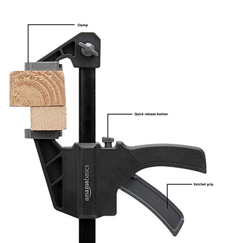 Amazon Basics 6-Piece Easy-to-Use One-Handed Trigger Clamp Set, 2 Pack of 4-inch, 4 Pack of 6-inch, Black/Grey view 2