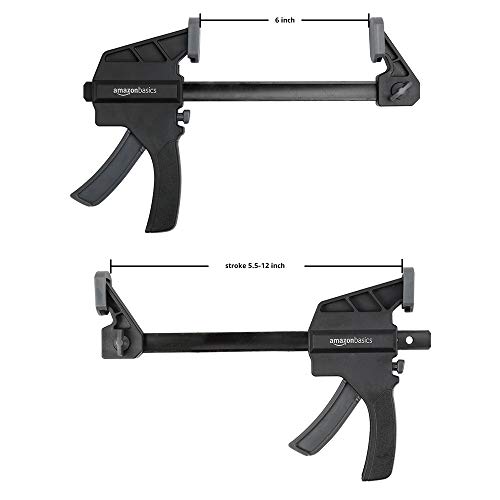 Amazon Basics 6-Piece Easy-to-Use One-Handed Trigger Clamp Set, 2 Pack of 4-inch, 4 Pack of 6-inch, Black/Grey view 3