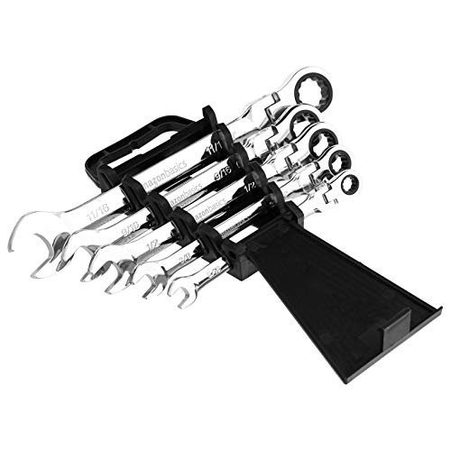 Amazon Basics 72-Tooth Ratcheting Combination Wrench Set, Chrome Vanadium Steel Flexible Head, 5-Piece SAE Sizes 5/16", 3/8", 1/2", 9/16", 11/16", Chrome Finish view 2