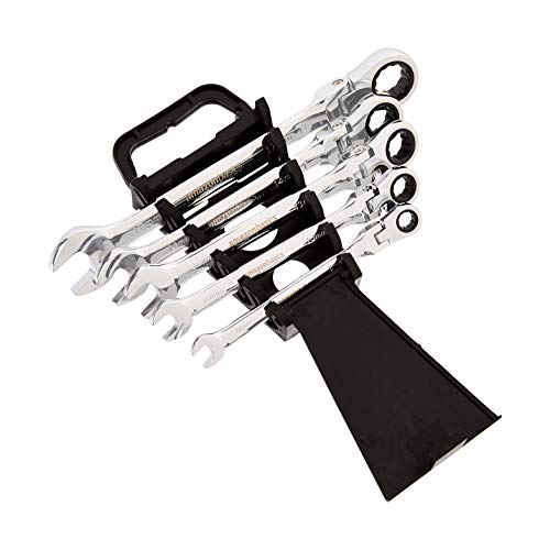 Amazon Basics 72-Tooth Ratcheting Combination Wrench Set, Chrome Vanadium Steel Flex Head, 5-Piece Metric, 180° Flexible view 2
