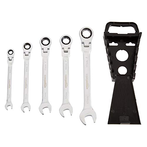 Amazon Basics 72-Tooth Ratcheting Combination Wrench Set, Chrome Vanadium Steel Flex Head, 5-Piece Metric, 180° Flexible view 3