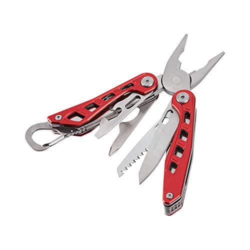 Amazon Basics 8-in-1 Stainless Steel Multitool with Safety Lock and Nylon Sheath, Red view 2