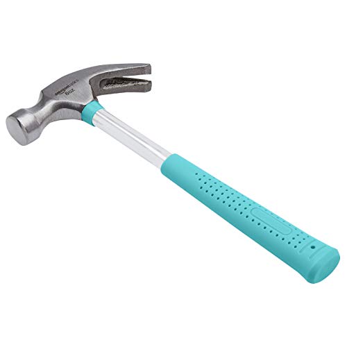 Amazon Basics 8 oz Claw Hammer with Shock Reduction, No-Slip Grip, Turquoise
