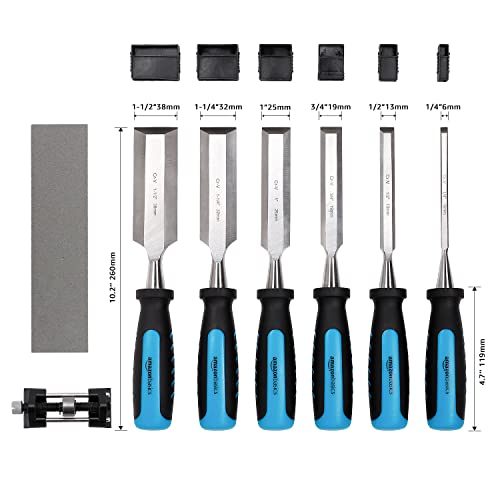 Amazon Basics 8-Piece Wood Chisel Set for Woodworking, with Honing Guide, Sharpening Stone and Storage Case, 1/4" - 1-1/2" view 2