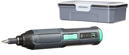 Amazon Basics by SKIL 4V Rechargeable Cordless Stick Screwdriver with 34-Piece Bit Set, Carrying Case, USB-C Charging, LED Work Light, 3 Torque Settings, Portable