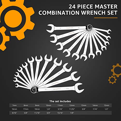 Amazon Basics Combination Metric and SAE Wrench Sets, Set of 24