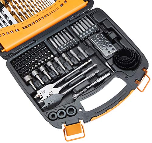 Amazon Basics Drill & Driver Multi Bit Set, Alloy Steel Wood Straight Drill Bits, for Metal, Wood, Plastic, Masonry, with Storage Case, 100-Piece