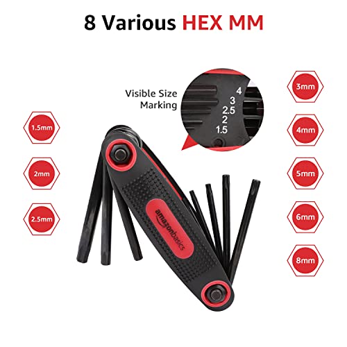 Amazon Basics Folding Hex Key Set, Metric, SAE, and Star Sizes, 3-Pack