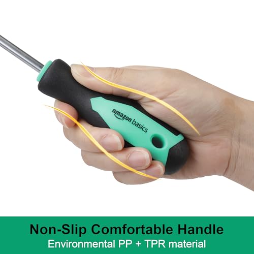 Amazon Basics Magnetic Screwdrivers Set, 12-Piece, Phillips, Slotted, Torx, Square, and Stubby with Non-Slip Handle, Hand Tools Set, Turquoise view 3
