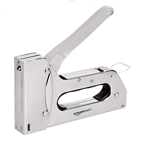 Amazon Basics Manual Staple Gun with 1000 Staples, for Upholstery and Carpentry, silver